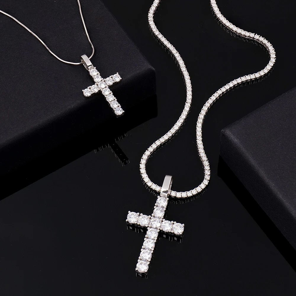 Radiant Pavé Cross Moissanite Pendant - product view 1