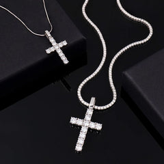 Radiant Pavé Cross Moissanite Pendant - product view 1