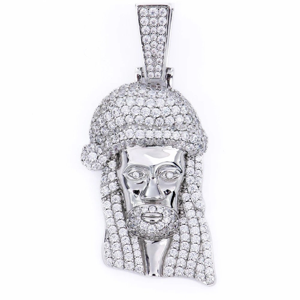 Small Iced-Out Jesus Moissanite Pendant - product view 1