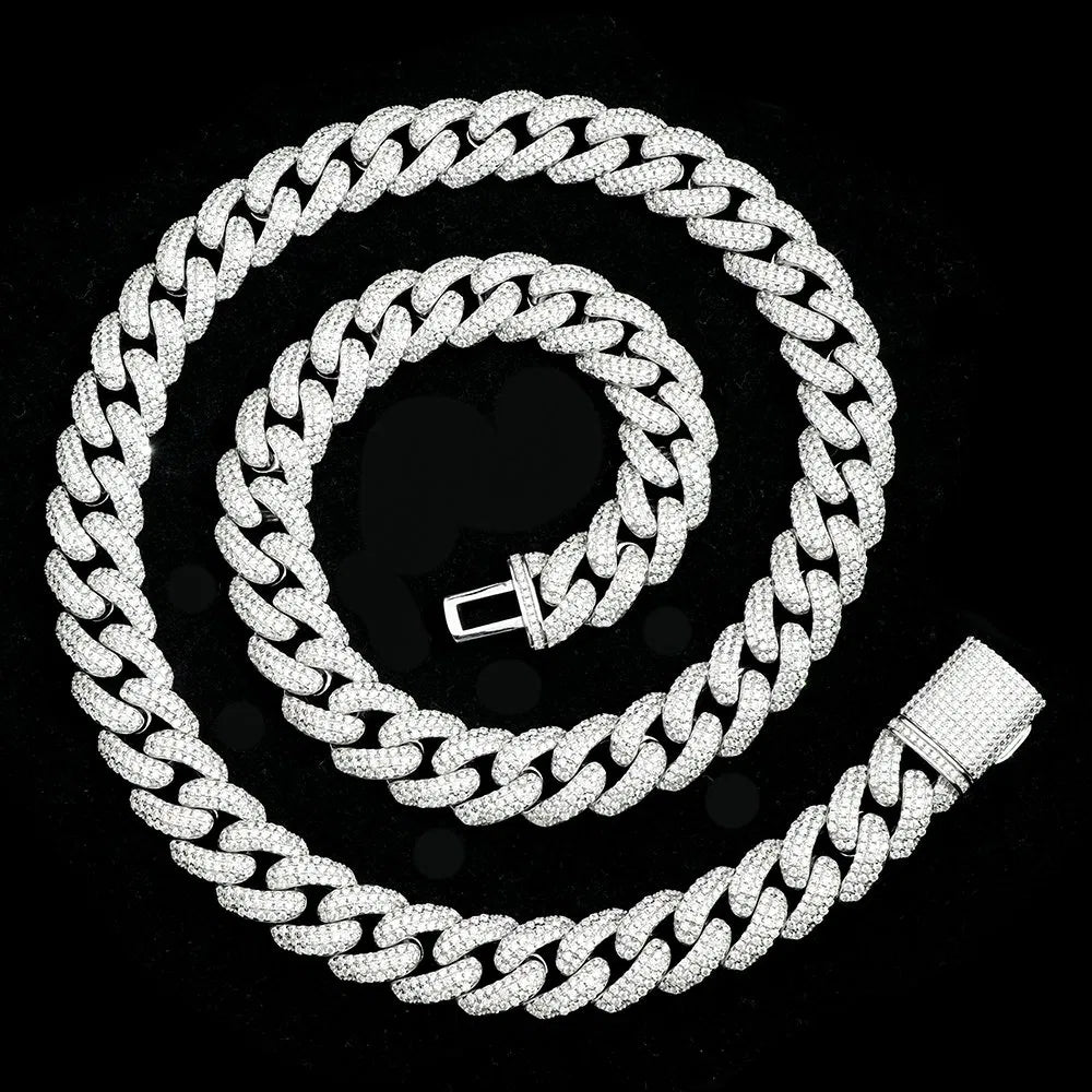 18mm Three-Row Arc-Style Iced-Out Moissanite Cuban - product view 1