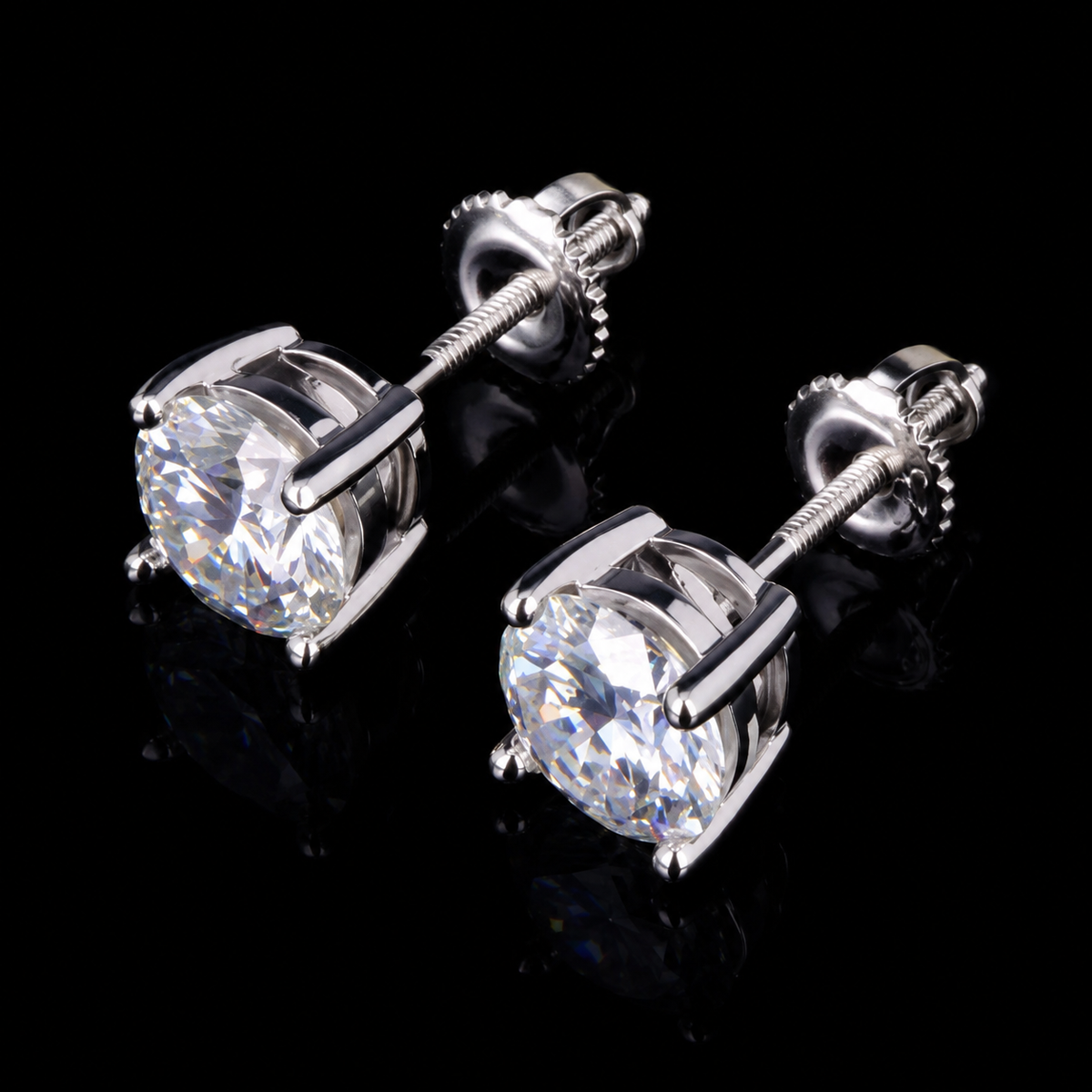 Classic Round 4-Prong Moissanite Screw-Back Stud Earrings - product view 1