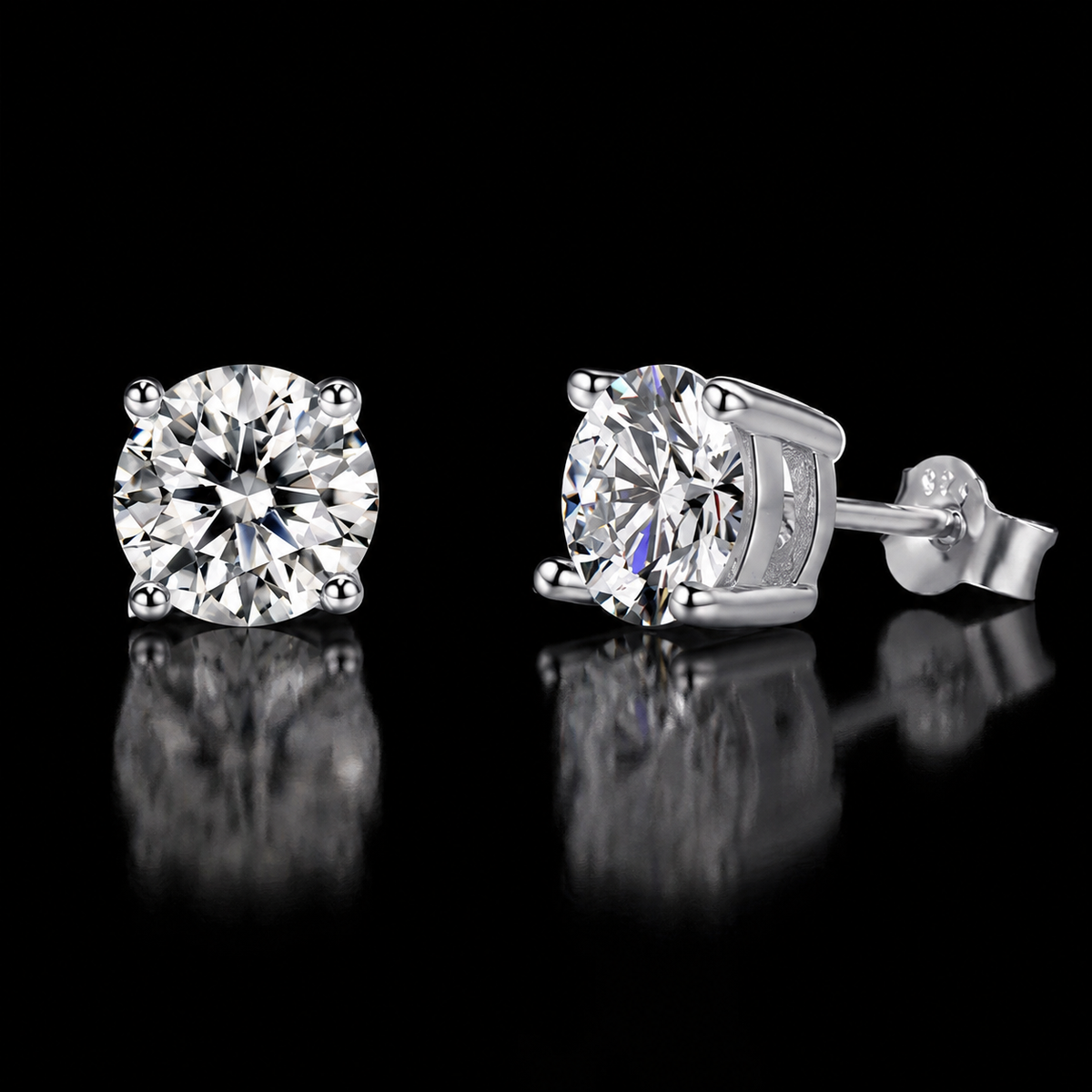 Classic Round 4-Prong Moissanite Push-Back Stud Earrings - product view 1