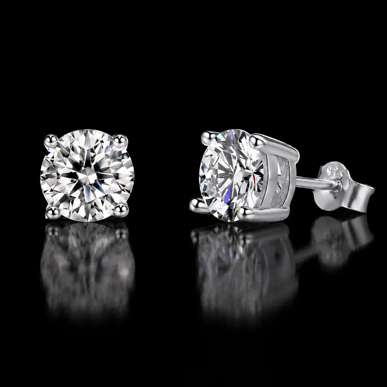 Classic Round 4-Prong Moissanite Push-Back Stud Earrings - product view 1