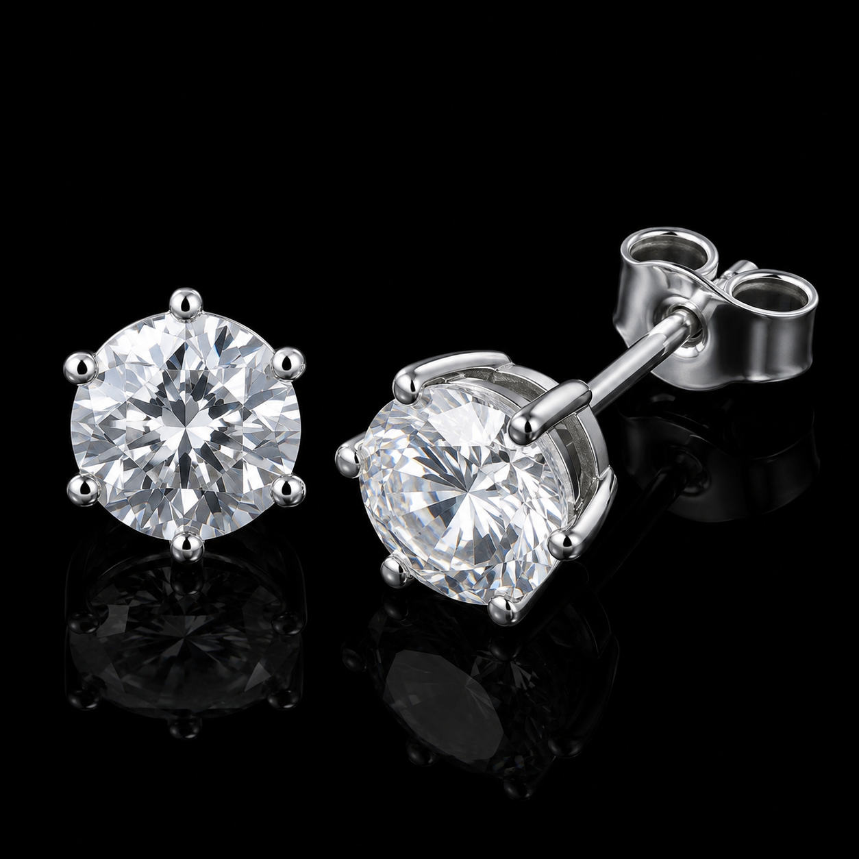 Classic Round 6-Prong Moissanite Push-Back Stud Earrings - product view 1