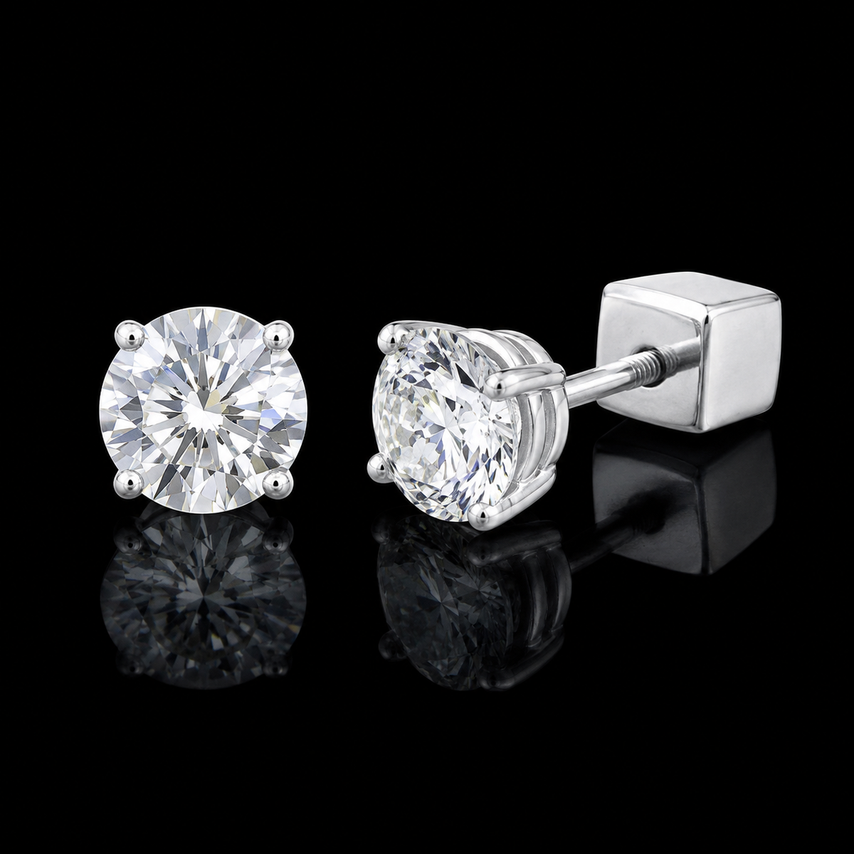 Square-Back Round 4-Prong Moissanite Stud Earrings - product view 1