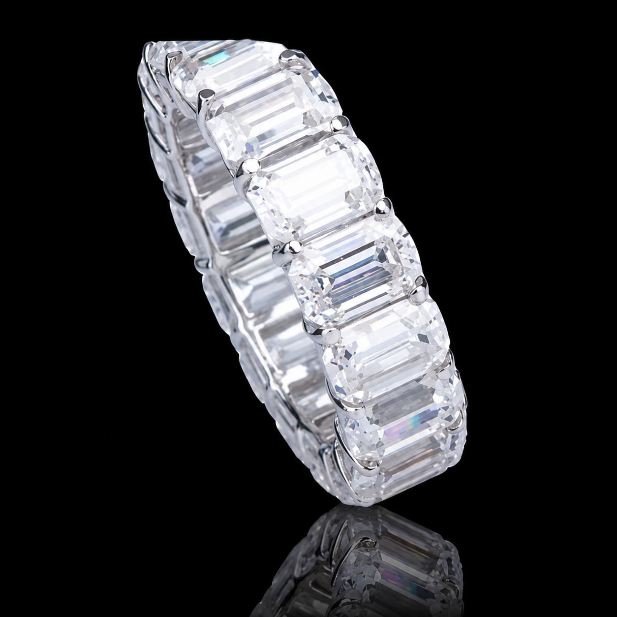 Emerald-Cut Moissanite Eternity Band - 4 × 6 mm - product view 1