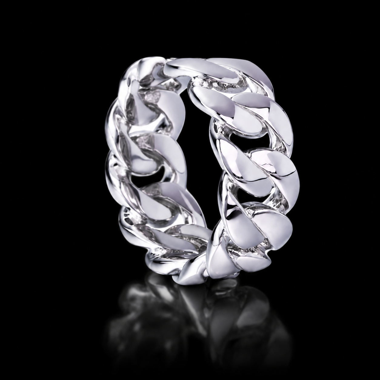 Polished Silver Cuban Link Ring - No Stone - product view 1