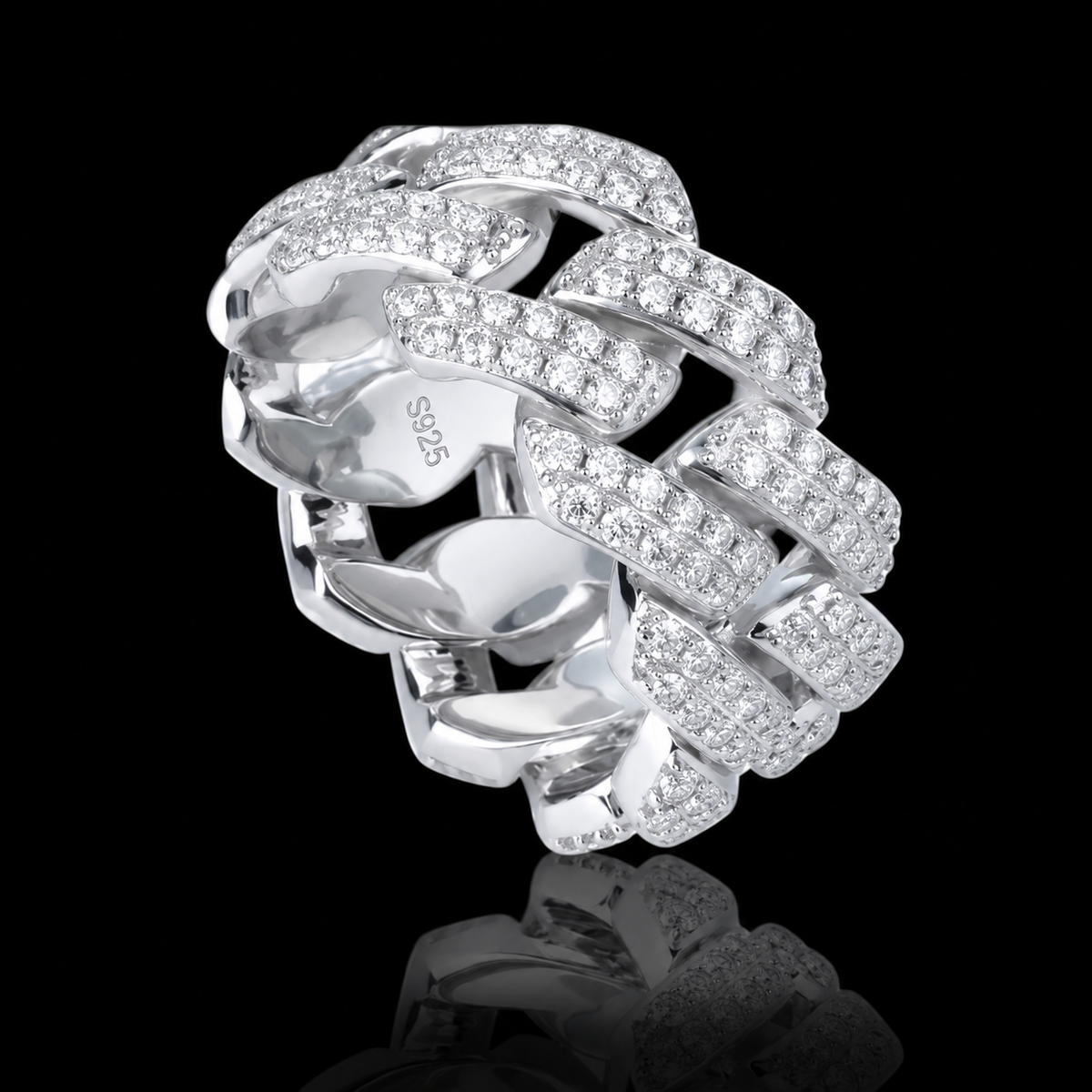 Double-Row Moissanite Cuban Link Ring - product view 1