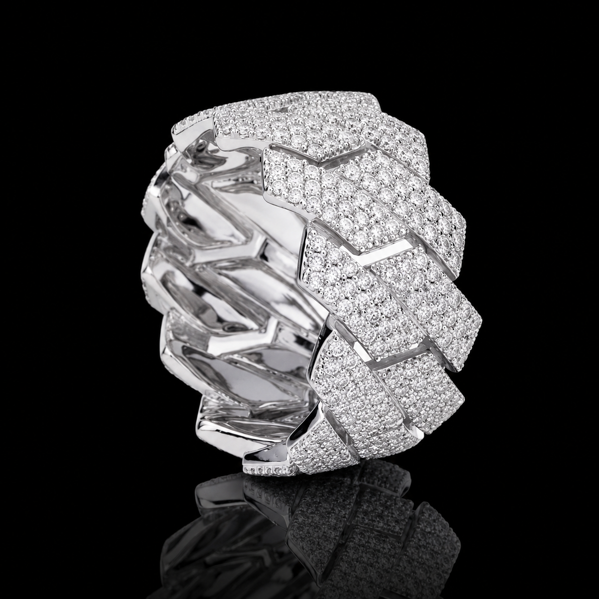 Triple-Row Moissanite Cuban Link Ring - product view 1